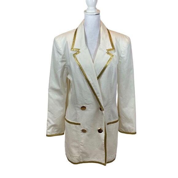 Vintage Lillie Rubin Ivory and Gold Double Breasted Blazer Size 10 Made in USA - Picture 1 of 14